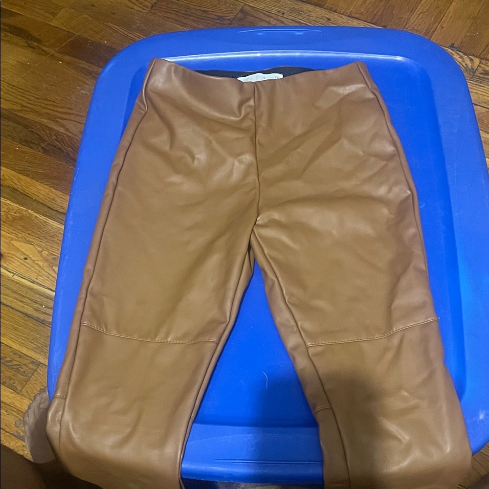 Zara Kids Faux Leather Leggings in Camel Brown